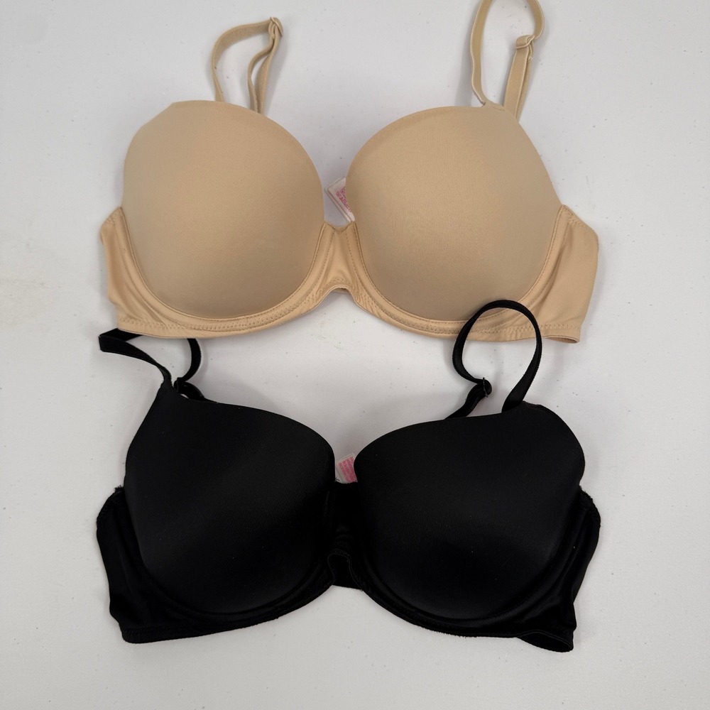 PINK Victorias Secret Bra Set 32D Black Nude Wear Everywhere Lightly Lined